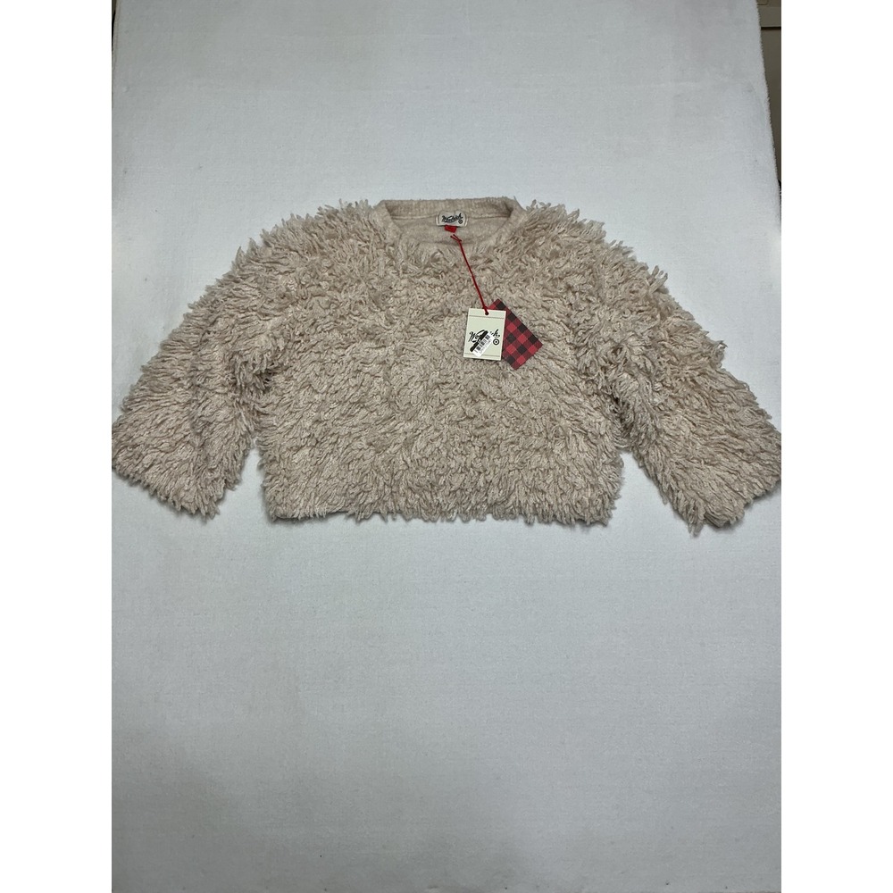 Woolrich x Target Womens Small Shaggy Sweater Cream Fuzzy Cropped NWT $50